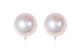 A PAIR OF MABE CULTURED PEARL SCREW-ON EARRINGS BY TASAKI