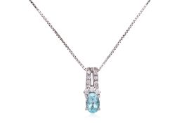 A PARAIBA TOURMALINE AND DIAMOND PENDANT ON CHAIN