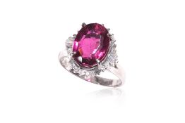 A TOURMALINE AND DIAMOND RING