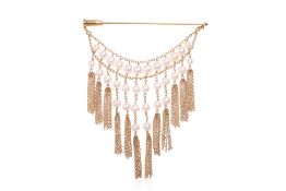 AN AKOYA CULTURED PEARL TASSEL BROOCH