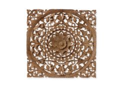 A CARVED TEAK LOTUS FORM WALL HANGING