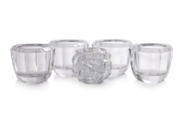 A GROUP OF FIVE TIFFANY & CO CRYSTAL CANDLE HOLDERS