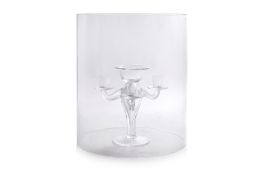 A CLEYBERGH GLASS FOUR LIGHT CANDELABRUM WITH CYLINDRICAL SHADE