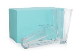 A PAIR OF TIFFANY & CO OCTAGONAL CRYSTAL VASES