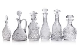 A GROUP OF SIX CRYSTAL DECANTERS
