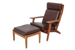 A HANS WEGNER GE-290 HIGHBACK 'PLANK' CHAIR AND STOOL