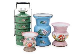 A GROUP OF FOUR ENAMEL WARES