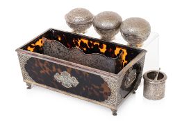 A SILVER AND TORTOISESHELL SIREH BOX WITH A SILVER SIREH SET