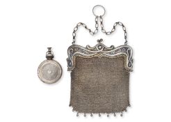 A SILVER-PLATED MESH PURSE AND SCENT BOTTLE