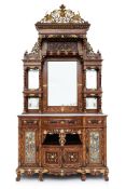 A LARGE GILT-TEAK AND MARBLE SIDEBOARD