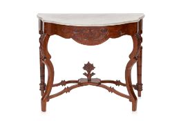 A MARBLE-TOP DEMI LUNE SIDE TABLE