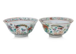 TWO FAMILLE ROSE PHEASANT AND PEONY BOWLS