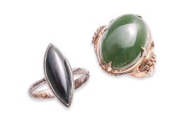 TWO JADE SET RINGS