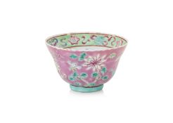 A PINK GROUND 'FOUR SEASONS' IN AND OUT TEA BOWL