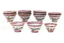 A GROUP OF 13 FAMILLE ROSE TEA BOWLS