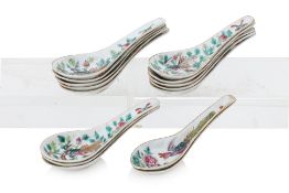A GROUP OF 15 FAMILLE ROSE PHOENIX AND PEONY SPOONS