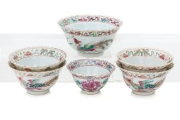 A GROUP OF SIX FAMILLE ROSE BOWLS