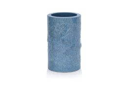 A PALE BLUE-GLAZED AND MOULDED PORCELAIN BRUSH POT