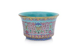 A FAMILLE ROSE TURQUOISE GROUND 'SHOU' BOWL