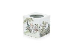 A SQUARE-FORM FAMILLE ROSE BIRD FEEDER