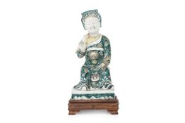 A FAMILLE VERTE PORCELAIN FIGURE OF GUANDI