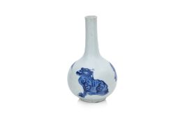 A BLUE AND WHITE 'THREE LIONS' BOTTLE VASE