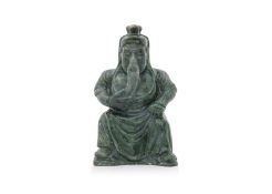 A SPINACH JADE FIGURE OF GUANDI