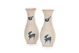 A PAIR OF BLUE AND WHITE 'DEER AND PINE' VASES