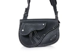 DIOR X KAWS - A BLACK CONTRAST STITCH SADDLE BAG