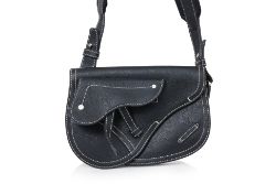 DIOR X KAWS - A BLACK CONTRAST STITCH SADDLE BAG