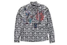 PRADA - A FLORAL PRINT COTTON SHIRT WITH CUSTOM LOBSTER AND FISH EMBROIDERY