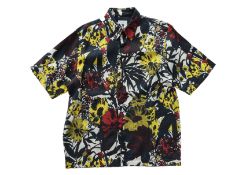 DRIES VAN NOTEN - A NAVY, YELLOW AND RED FLORAL PRINT LINEN SHIRT