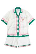 CASABLANCA - A 'LE JEU DE PING PONG' PRINT SILK SHIRT AND SHORTS SET