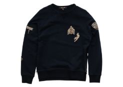 ROBERTO CAVALLI - A NAVY BLUE SWEATSHIRT WITH METALLIC EMBROIDERY