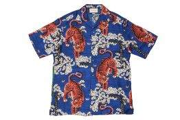 GUCCI - A BLUE BENGAL TIGER PRINT SILK BOWLING SHIRT