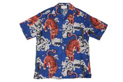 GUCCI - A BLUE BENGAL TIGER PRINT SILK BOWLING SHIRT