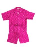 MARNI - A PINK PRINTED SILK SET WITH WHITE GRAPHIC PRINT