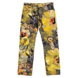 DRIES VAN NOTEN - A PAIR OF YELLOW FLORAL SEQUIN-EMBELLISHED TROUSERS