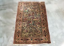 A PERSIAN HUNTING DESIGN SILK RUG (150 x 93CM)
