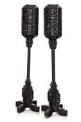 A PAIR OF BLACK LACQUER WOOD LANTERNS