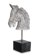 A WHITE PAINTED HARDWOOD HORSE BUST