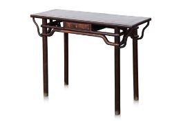 A JICHIMU 'CHICKEN WING WOOD' AND BURL CONSOLE TABLE