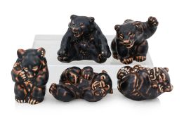 A GROUP OF FIVE ROYAL COPENHAGEN MODELS OF BEARS DESIGNED BY KNUD KHYN