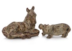 TWO ROYAL COPENHAGEN MODELS OF A DONKEY AND A HIPPOPOTAMUS DESIGNED BY KNUD KHYN
