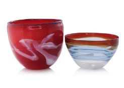 TWO LARGE AUSTRALIAN ART GLASS BOWLS