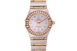 AN OMEGA LADIES CONSTELLATION STAINLESS STEEL AND GOLD BRACELET WATCH