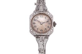 A ROLEX ART DECO LADIES WHITE GOLD AND DIAMOND COCKTAIL WATCH
