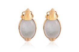 A PAIR OF AQUAMARINE CABOCHON STUD EARRINGS
