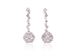 A PAIR OF 'ILLUSION SET' DIAMOND DROP EARRINGS