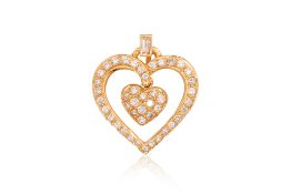 A HIGH KARAT GOLD DIAMOND 'DOUBLE HEART' PENDANT